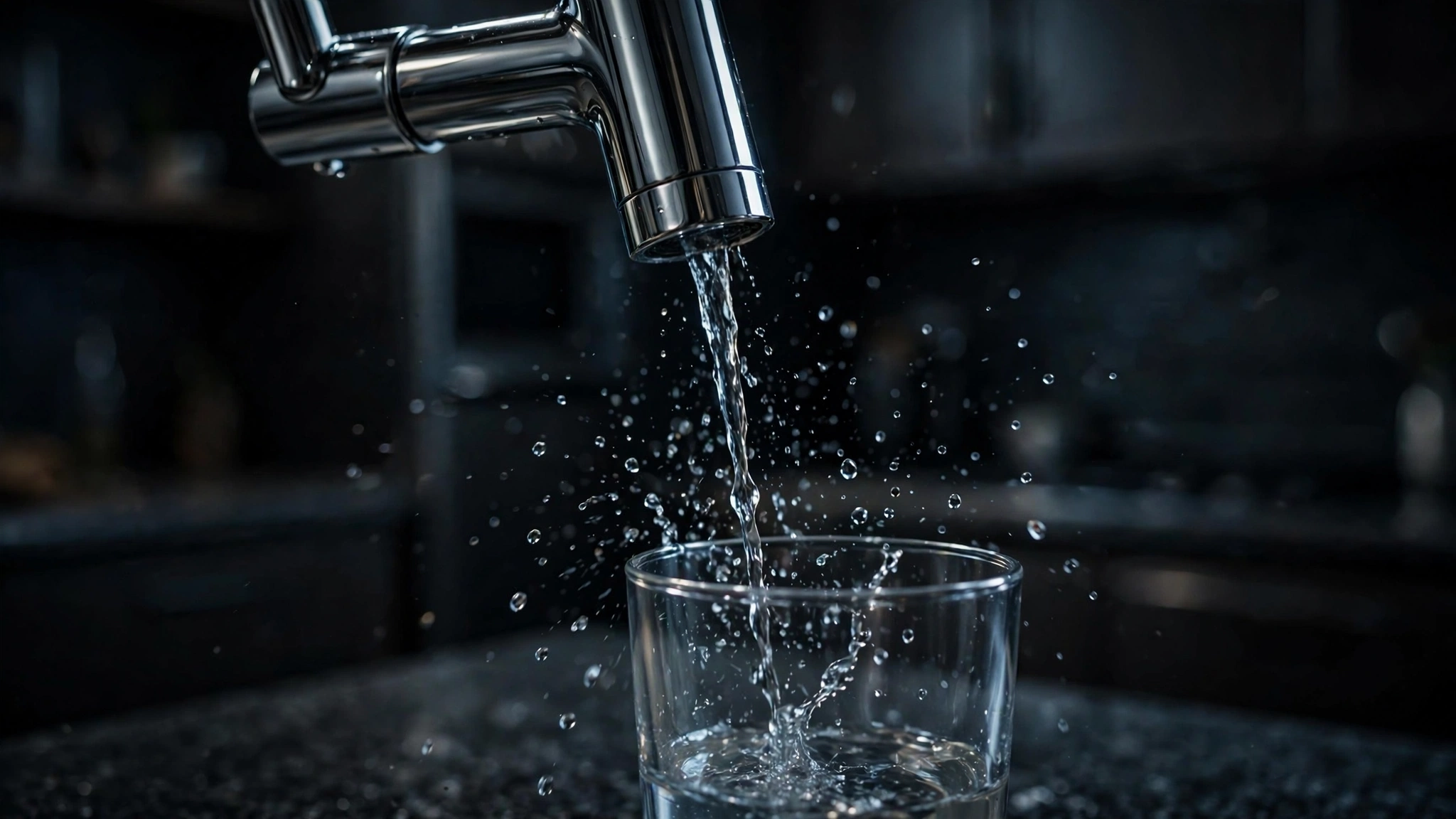 Tap water pouring into a glass
